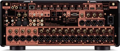 Marantz AV 10 home theater preamp, front panel, front view, copper finish, numerous inputs and control buttons
