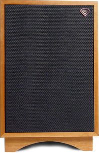 Diffusore da pavimento Klipsch Heresy III, vista frontale, griglia nera, finitura in legno chiaro
