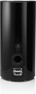 JBL K2 S9900 sort lakeret gulvhøjttaler, set forfra, med synlige højttalere og tilslutningsterminaler