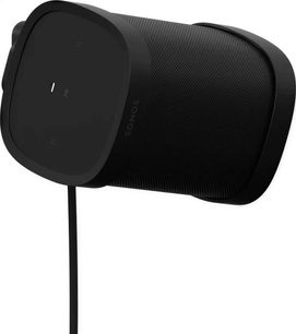 Sort Sonos vægbeslag til højttaler, set forfra, buet form og perforeret gitter