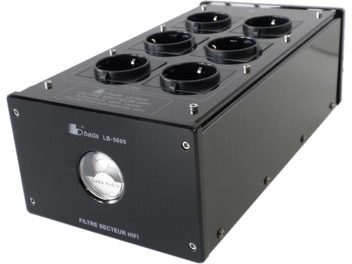 Siyah Bada LB-5600 çoklu priz, 6 prizli, HiFi güç filtresi, hafif açılı üstten görünüm