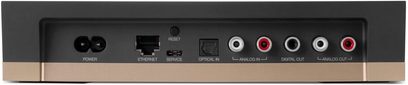 Bowers & Wilkins Formation Audio sort netværksafspiller, set forfra, med tilslutninger og kontrolknapper