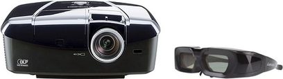3D brýle Mitsubishi EY-3D pro HC7800D, černé, pohled zepředu a z boku, obdélníkové čočky, široké nožičky