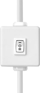 Frontvisning af det hvide plastikkontrolpanel med trepositions vippekontakt og lodret kabel, tilbehør til den motoriserede projektionsskærm Screen'up Meeting 500161P