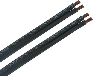 Sort højttalerkabel 2,5 mm² i flertrådet kobber, kappe mærket speaker cable 13 Gauges Hyper-twist CE