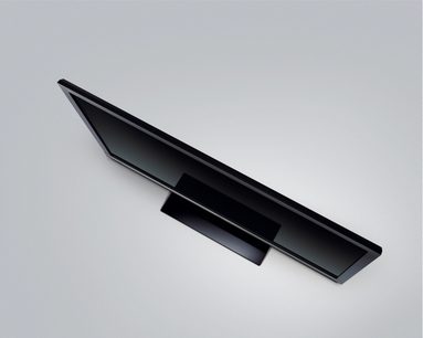 Sony KDL-55EX710 sort fladskærms-TV, set fra siden, rektangulært fladskærms-panel, base i form af en forlænget trapez