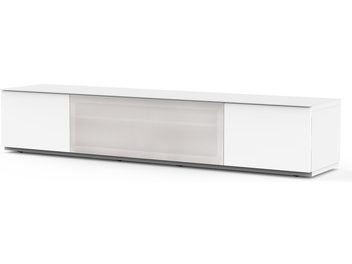 Lavt, skinnende hvidt TV-møbel Sonorous STA200T, 3 skydedøre, uden ben, rent moderne design