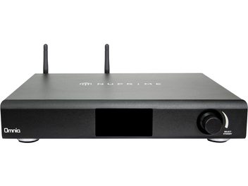 Nuprime Omnia A-200 matt must kompaktne minimalistlik stereovõimendi, pealt- ja tagantvaade