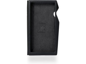 Černé pouzdro Astell&Kern SP4000, pohled zepředu, s velkým předním otvorem a bočním úhlovým výřezem
