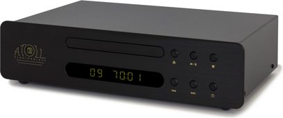 High-fidelity CD player Atoll Electronique MD100 Evolution black, three-quarter view, front panel with digital display and buttons