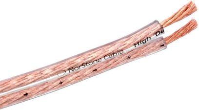 Norstone Classic CL150 gennemsigtig lydkabel, flettet kobberkappe, 2 ledere, nærbillede forfra