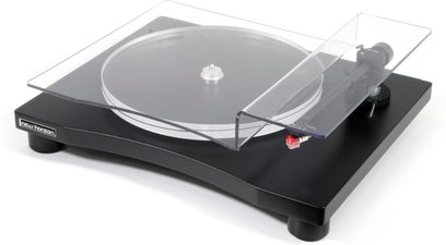 New Horizon 201 sort pladespiller, gennemsigtig plade, tonarm, gennemsigtig støvlåg, sort base