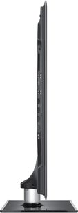 Samsung UE32C5100 sort fladskærms-TV, set fra siden, flad skærm, rektangulær base, stik på bagsiden