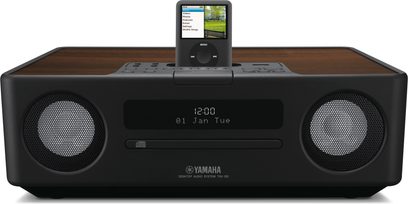 Yamaha TSX-130, digitales Internet-Tischradio, Frontblende, LCD-Display, zwei Lautsprecher, dunkle Holzoptik