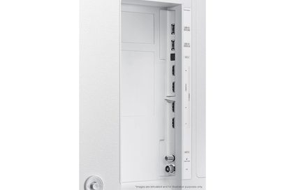 Samsung The Serif QE43LS01BA 2022 TV i hvid, set fra siden, HDMI- og USB-porte på højre side