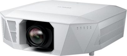 Epson EH-QL3000 witte projector, zijaanzicht, centrale lens, zijventilatieopeningen, glad oppervlak