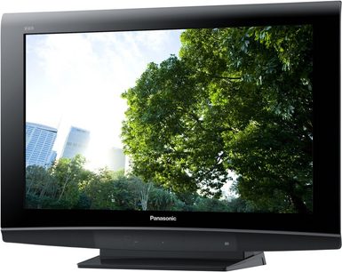 Panasonic TX-32LXD81 32" LCD-TV, byfladskærm, mat sort kabinet, rektangulær fod