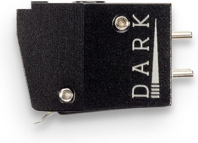 Чело на Vertere Acoustics Dark Sabre за винил, изглед отгоре, преден изглед, черен текстуриран корпус, две сребърни винта
