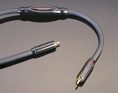 Transparent PSEP1 (Plus) 1 m (GEN5) RCA-lydkabel, RCA-stik med guldbelægning, grå kappe, nærbillede af enderne