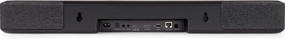 Denon Home 550 black soundbar, front view, with rear connections and top touch controls