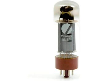 PrimaLuna EL34 Silver Label elektronisk rør, med gennemsigtig glaskolbe, synlige indre elektroder og forsølvet metalbund