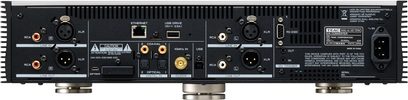 TEAC UD-701N sidabrinės spalvos tinklo garso grotuvas, galinė pusė, garso ir tinklo jungtys, USB, optiniai ir koaksialiniai prievadai