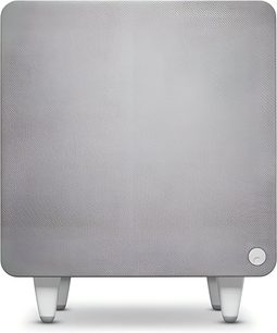 Cambridge Audio MSX Sub 300 subwoofer wit vooraanzicht witte stoffen voorkant afgeronde hoeken en conische poten