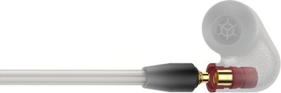 Sennheiser IE 600 grå intra-auriculære hodetelefoner med skumgummierte øreplugger, vinkelrett gullfarget jackekontakt og gjennomsiktig kabel