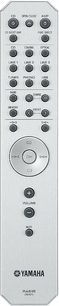 Sort Yamaha RAS18 fjernbetjening med knapper til at styre en forstærker eller audio-receiver, set forfra