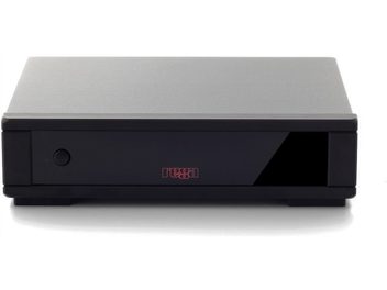 Rega Fono MM MK5 sort phono-forforstærker, frontvisning, flad rektangulær metalkabinet med sort front og rødt logo