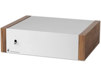 Išorinis maitinimo šaltinis Pro-Ject Power Box DS2 Amp sidabrinis ir riešutmedžio, stačiakampis korpusas su jungikliu priekinėje dalyje