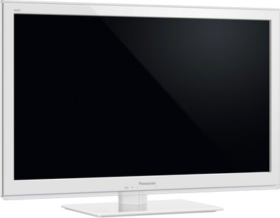 Panasonic TX-L42ET5EW fladskærms-tv, sort skærm slukket, frontvisning centreret, på hvid ensfarvet baggrund