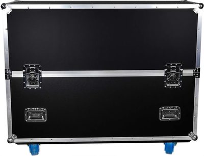 Flight-case pentru ecran Power Acoustics Flight pentru două ecrane 50 MK2, negru cu întărituri argintii și roți albastre