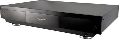 R_volution DIY-X700 black multimedia player chassis, brushed aluminum front panel with USB port and power button