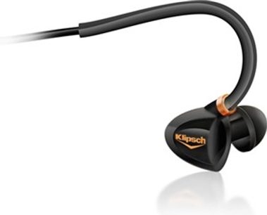 Åbent hi-fi hovedsæt Klipsch Custom 3 i sort, set fra venstre profil, oval sort ørepude med kobberfarvet ring