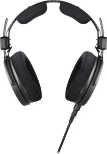 Audio Technica ATH-R50X sort kablet hi-fi hovedtelefoner, circum-aurale ørekopper i mat plast med velourpuder og perforeret metalbøjle med dobbelt stofpolstring, set forfra