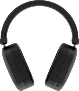 Fone de ouvido hi-fi Kaiku Wave em nogueira preta, vista frontal com arco marrom e controle no fone direito