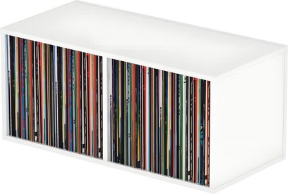 Glorious Record Box 230 weißes Vinylmöbel, offenes rechteckiges Regal mit bunten Schallplattenhüllen