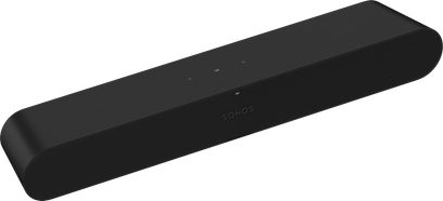 Černá matná protáhlá obdélníková zvuková lišta Sonos, pohled shora v mírném nadhledu