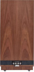 Cassa acustica da pavimento Fyne Audio Classic X noce, vista posteriore, impiallacciatura in noce, doppie morsettiere e fascia in tessuto, piedini neri