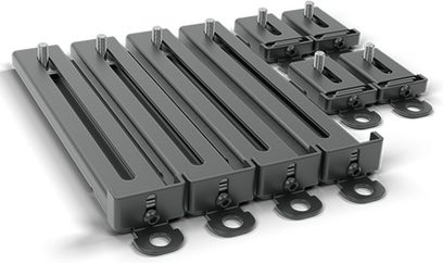 10 suporturi de tavan negre, rectangulare, metalice pentru videoproiector Chief VCTUB, cu găuri de fixare, văzute din partea de sus