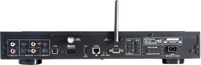 Lettore audio di rete IOTAVX NP3 nero, vista posteriore con uscite audio, USB, Ethernet, antenne e porta RS232C