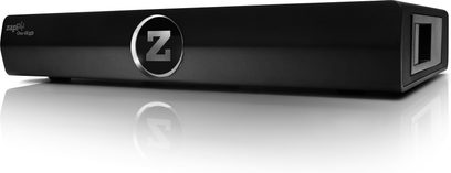 Zappiti One 4K HDR sort multimedieboks, set forfra, aflang rektangulær form, hvidt "Z"-logo på toppen