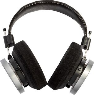 Cască hi-fi cu fir deschis Grado HP100 SE cu bandă din piele neagră, pernuțe din spumă neagră și cupe circulare argintii