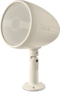 Buitenluidspreker Focal OD SAT 5 helder wit, ronde luidspreker beschermd door een rooster, gemonteerd op een draaibare beugel