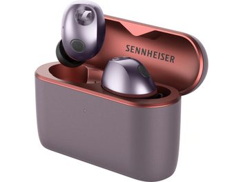 Sennheiser Momentum True Wireless 5 trådlösa hörlurar i lila med matchande öppet laddningsfodral
