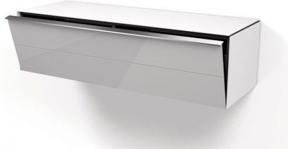 Vægmonteret TV-møbel Spectral Scala SCH1100 i blankt gråt metal, aflang rektangulær form, sort skydelåge