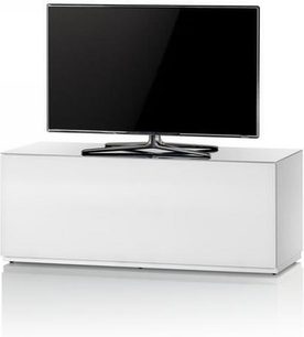TV-møbel Sonorous Studio ST110F-WHT hvid med sort glaslåge, åben hylde og fladskærmsbeslag