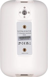 Hvid Sonance MX56 udendørshøjttaler set bagfra, med synlige tilslutninger og vægbeslag