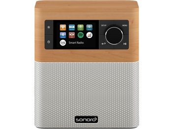 Radio de mesa Sonoro Stream en arce y blanco, rectangular, pantalla LCD, botones, rejilla de altavoz